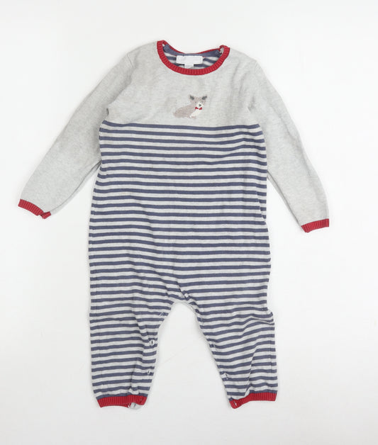 The Little White Company Unisex Grey Striped Babygrow 18-24M