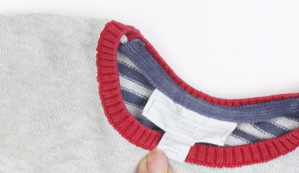 The Little White Company Unisex Grey Striped Babygrow 18-24M