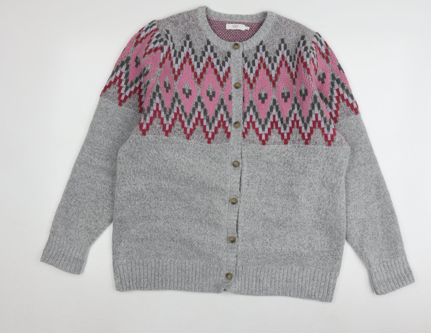 Cotton Traders Women's Grey Cardigan, Size 16, Button Accent