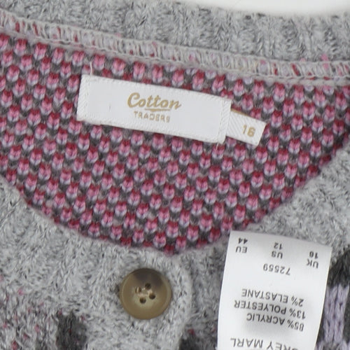 Cotton Traders Women's Grey Cardigan, Size 16, Button Accent
