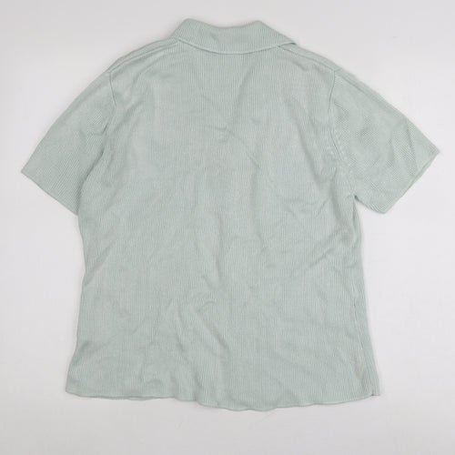 Modern Classics Women's Green Short Sleeve Collared Button Front Knit Top
