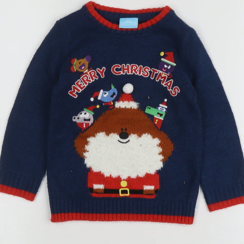 TU Boys Blue Christmas Jumper, Size 2 Years, Graphic Pullover