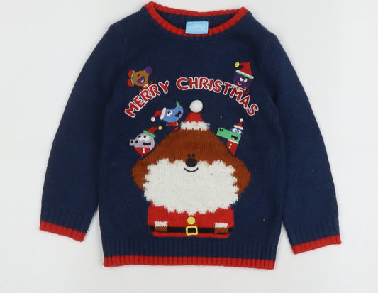 TU Boys Blue Christmas Jumper, Size 2 Years, Graphic Pullover