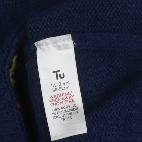 TU Boys Blue Christmas Jumper, Size 2 Years, Graphic Pullover