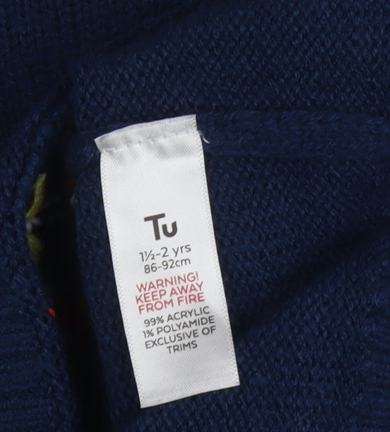TU Boys Blue Christmas Jumper, Size 2 Years, Graphic Pullover
