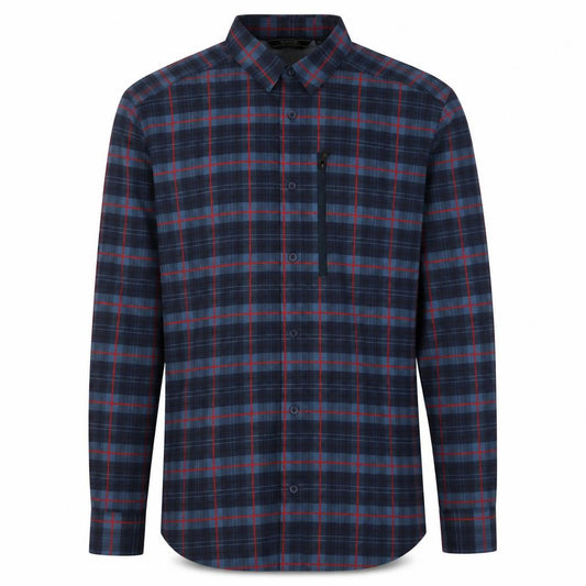 Front view of Regatta Men's Blue Plaid Long Sleeve Shirt M