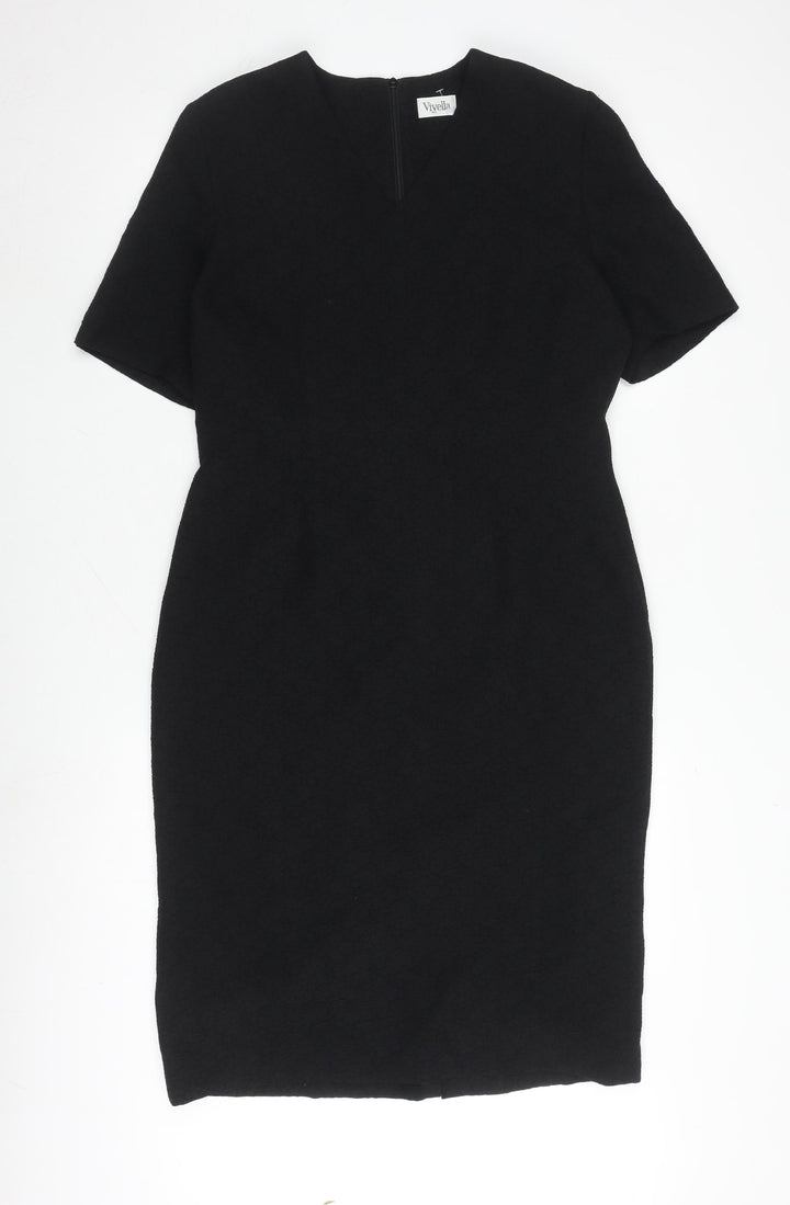 Viyella Black Women's Dress UK 12, V-Neck, Half Sleeve