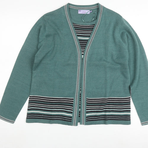Honor Millburn Women's Green Cardigan M Striped