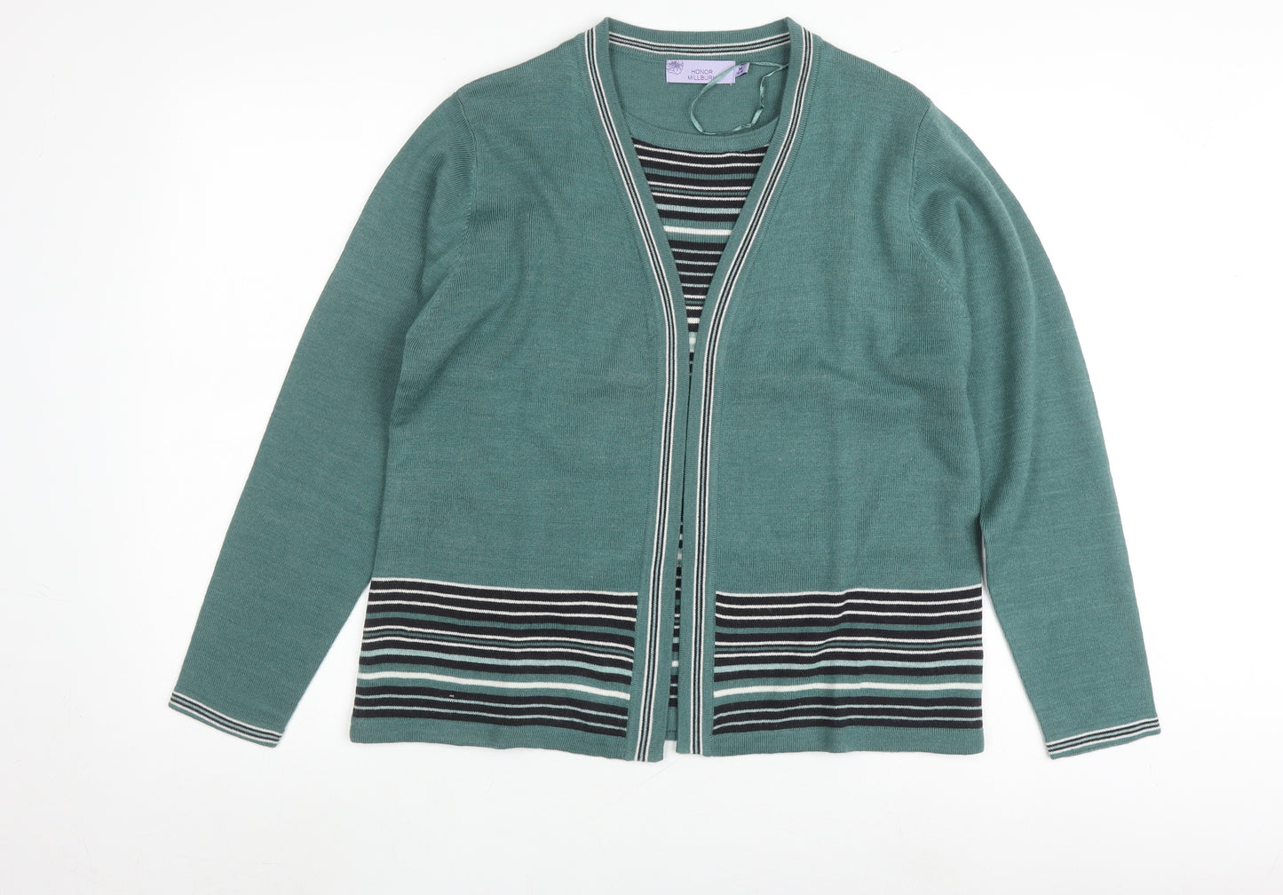 Honor Millburn Women's Green Cardigan M Striped