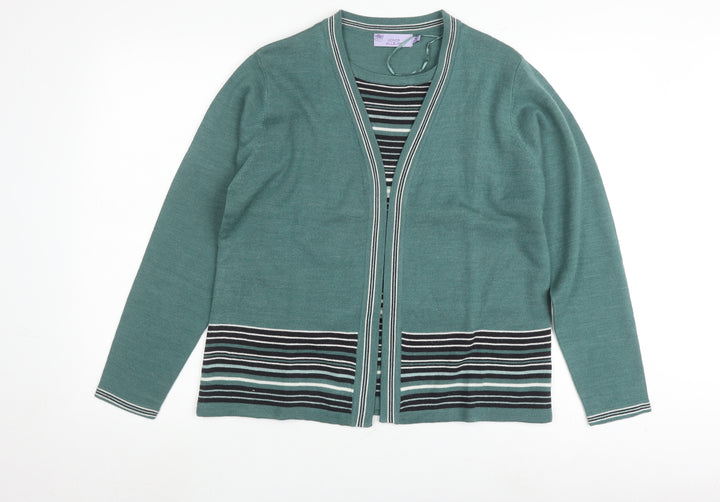 Honor Millburn Women's Green Cardigan M Striped