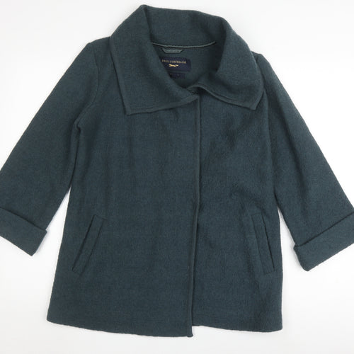 Paul Costelloe Women's Green Wool Coat Size 8 Zip Collared