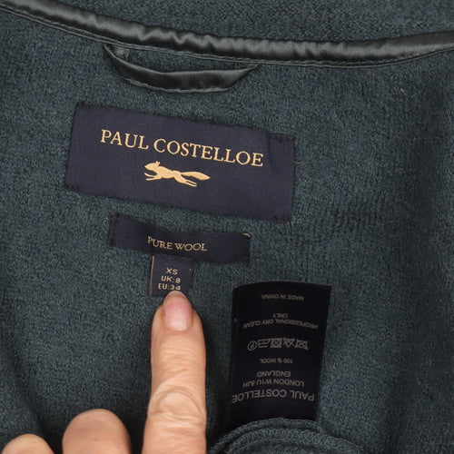 Paul Costelloe Women's Green Wool Coat Size 8 Zip Collared