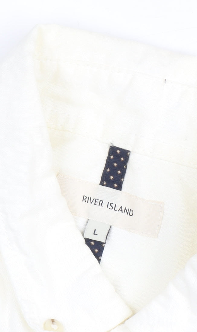River Island Men's White L Cotton Long Sleeve Shirt