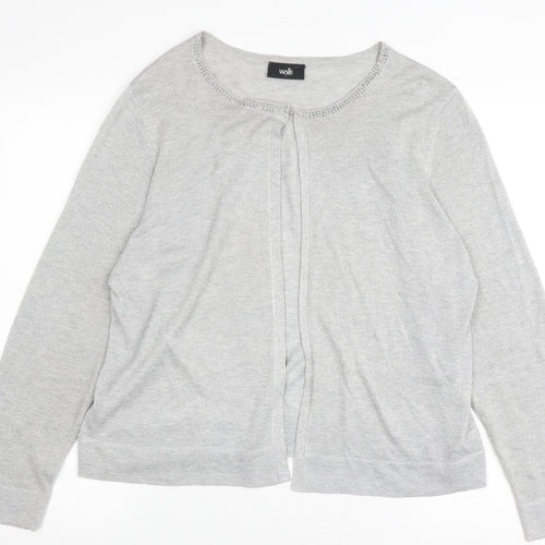 Wallis Women's Grey Cardigan Size L Crew Neck