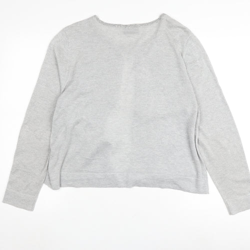 Wallis Women's Grey Cardigan Size L Crew Neck