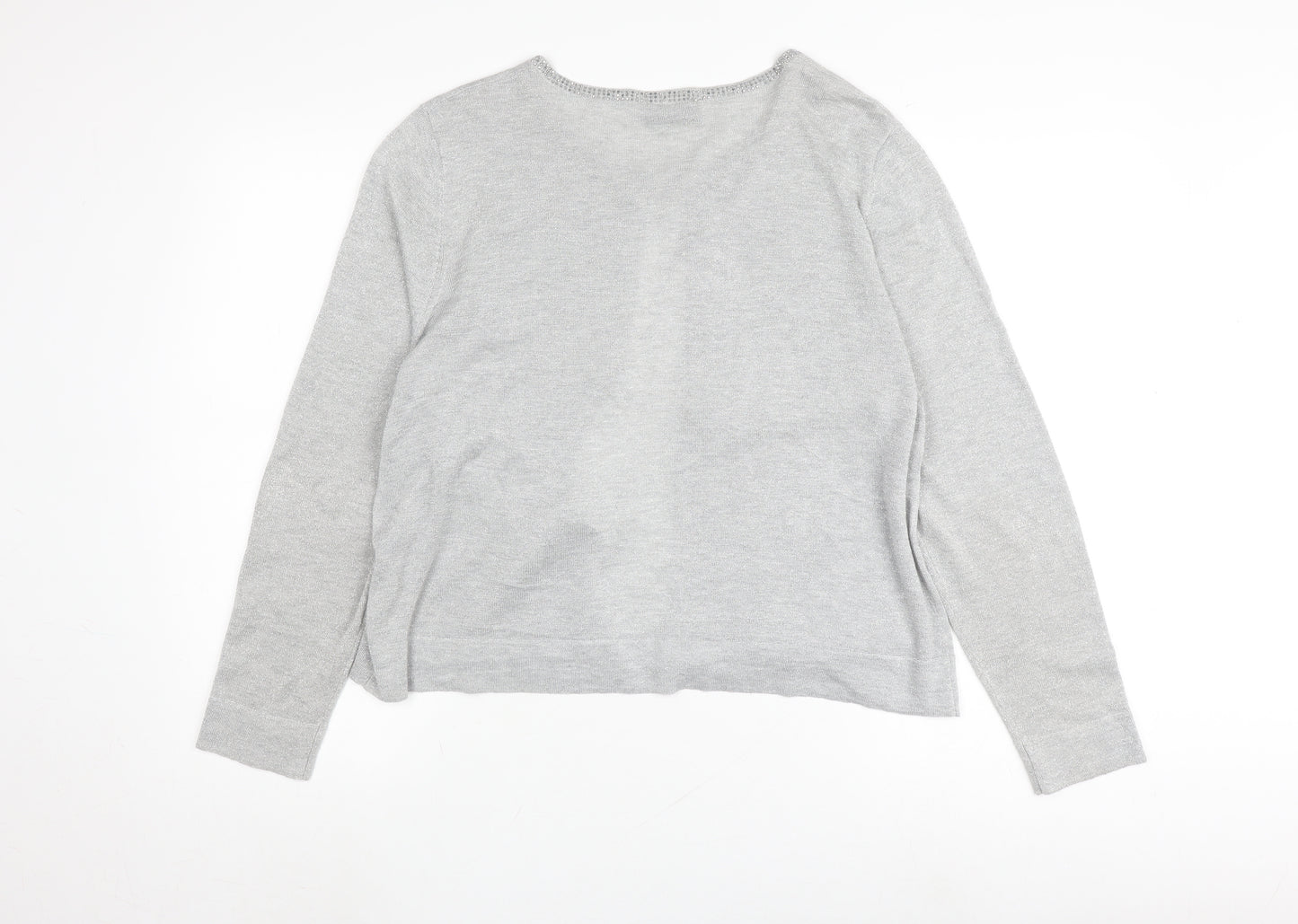 Wallis Women's Grey Cardigan Size L Crew Neck