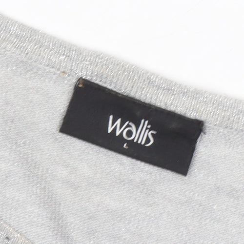 Wallis Women's Grey Cardigan Size L Crew Neck