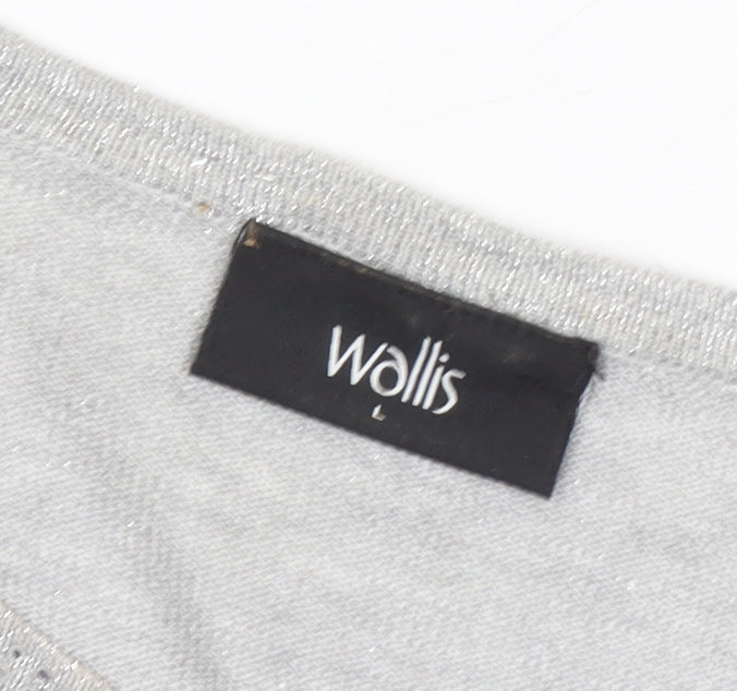 Wallis Women's Grey Cardigan Size L Crew Neck