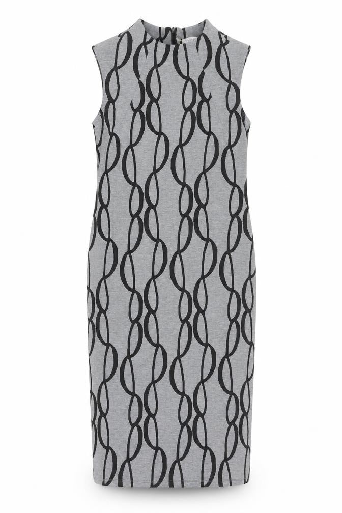 Front view of Principles Petite Grey Geometric Sleeveless Dress