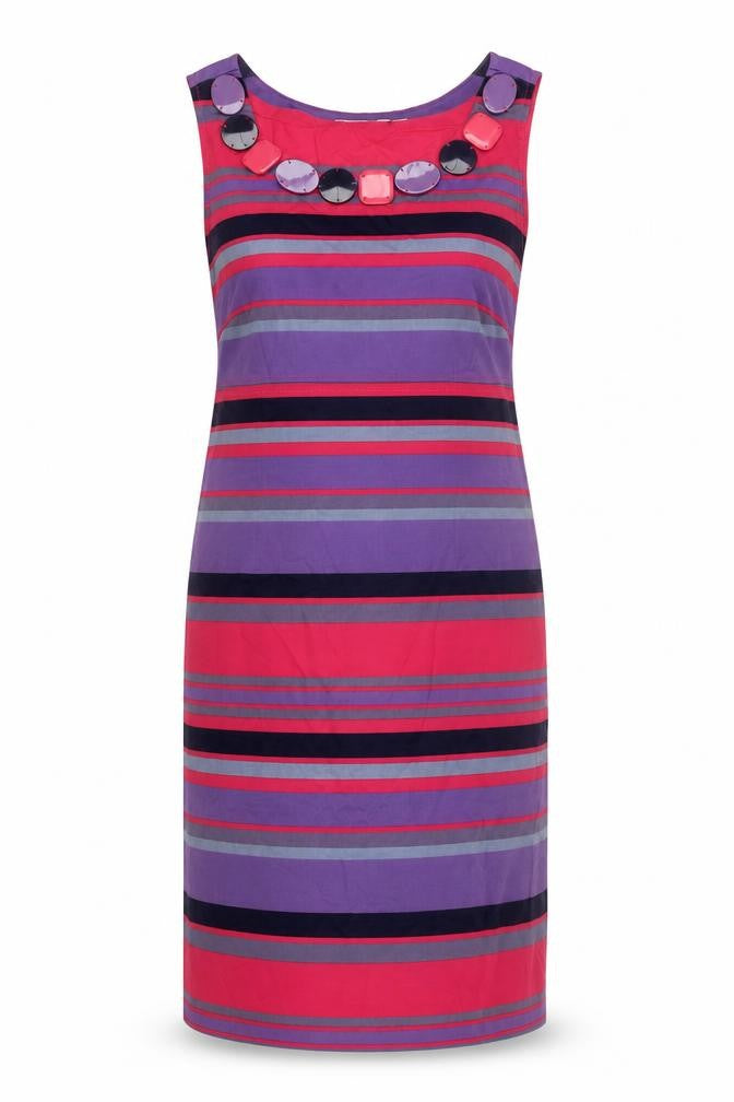 Front view of Boohoo Women's Multicoloured Striped Shift Dress, size 10