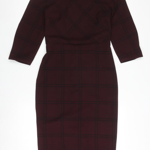Warehouse Women's Brown Midi Plaid Sheath Dress Size 8