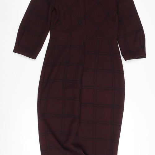 Warehouse Women's Brown Midi Plaid Sheath Dress Size 8