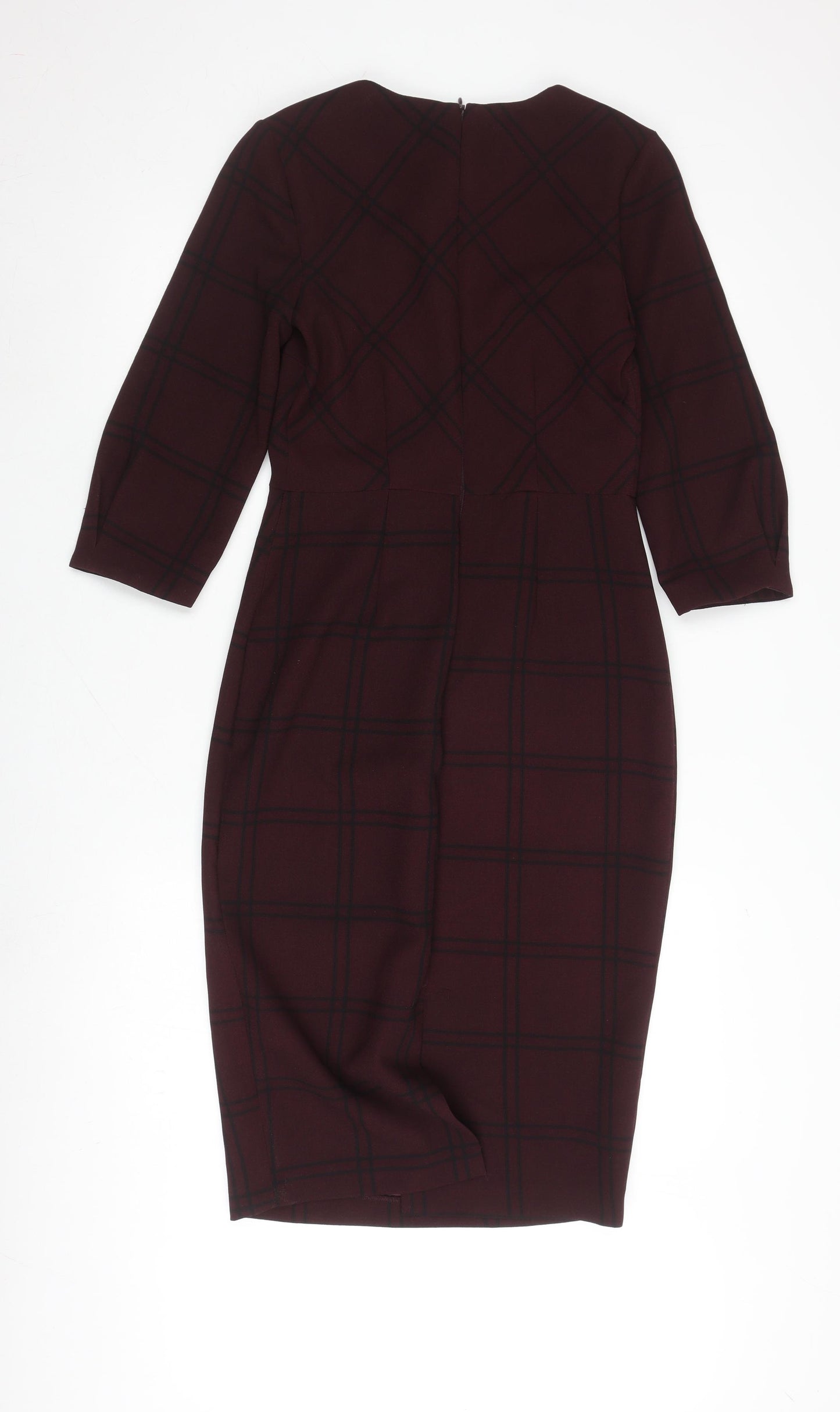 Warehouse Women's Brown Midi Plaid Sheath Dress Size 8
