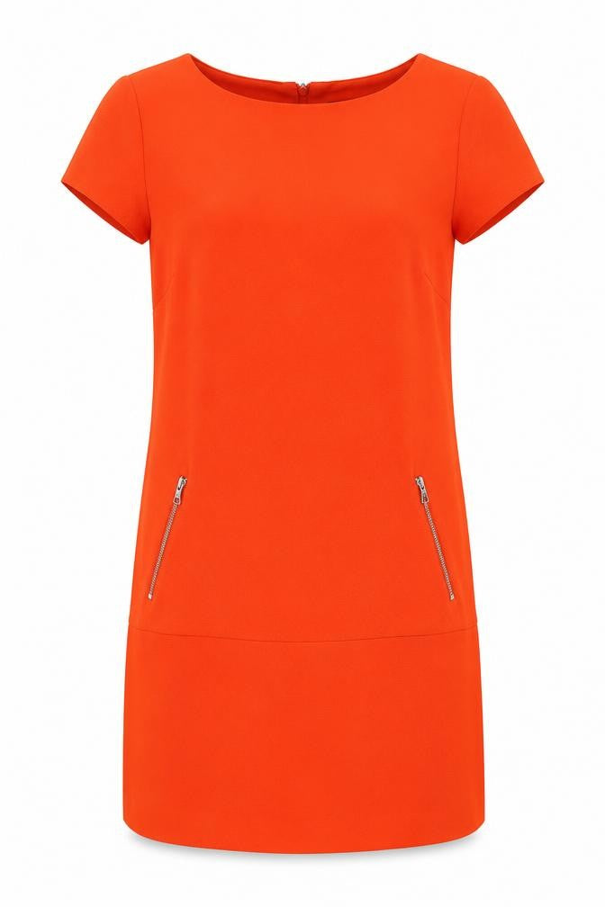 Front view of Wallis Women's Orange Shift Dress, size 12, Casual Summer