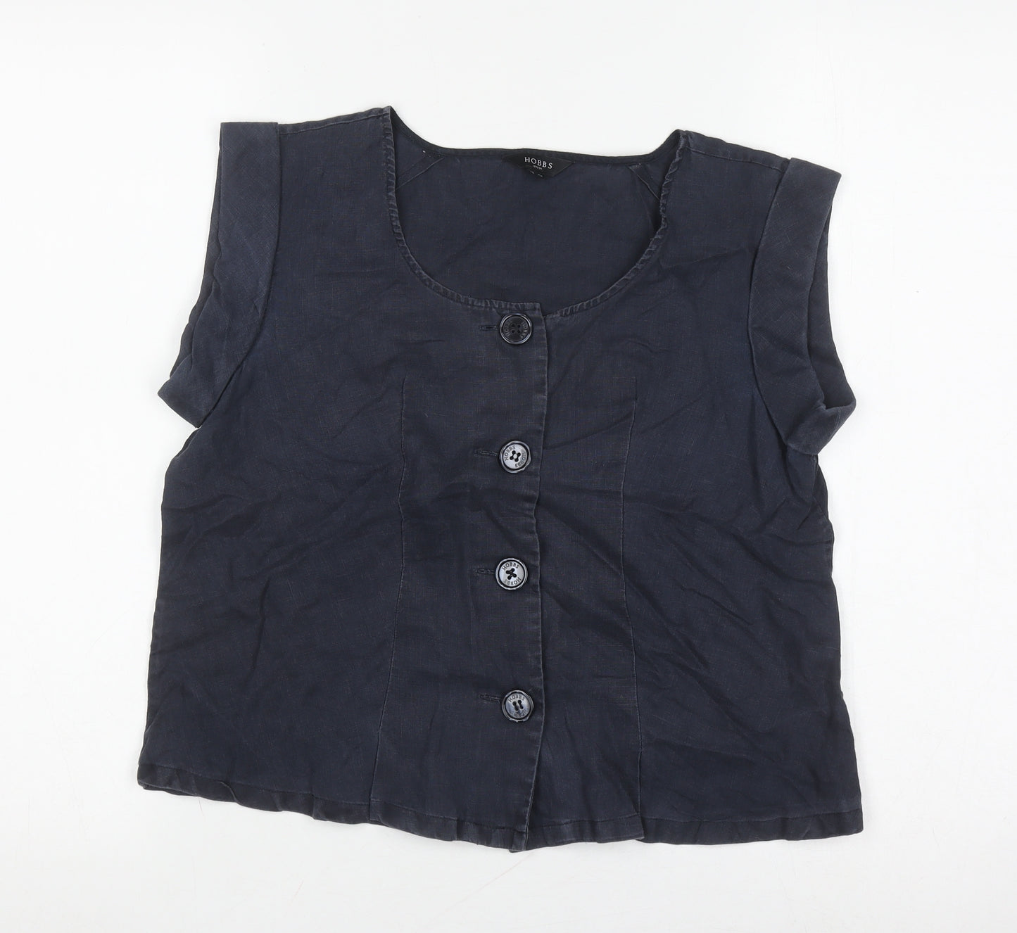 Hobbs Women's Blue Cotton Blouse Size 10 Button Cap Sleeve