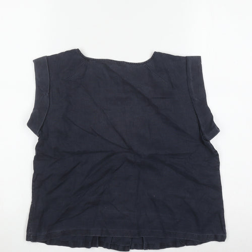 Hobbs Women's Blue Cotton Blouse Size 10 Button Cap Sleeve