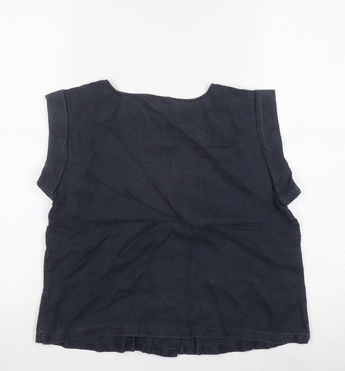 Hobbs Women's Blue Cotton Blouse Size 10 Button Cap Sleeve