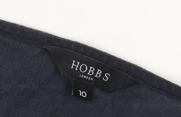 Hobbs Women's Blue Cotton Blouse Size 10 Button Cap Sleeve