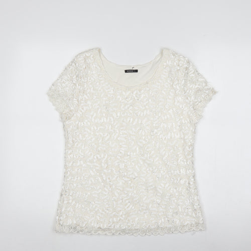 Roman Women's White Crochet Sequin T-Shirt Size 14