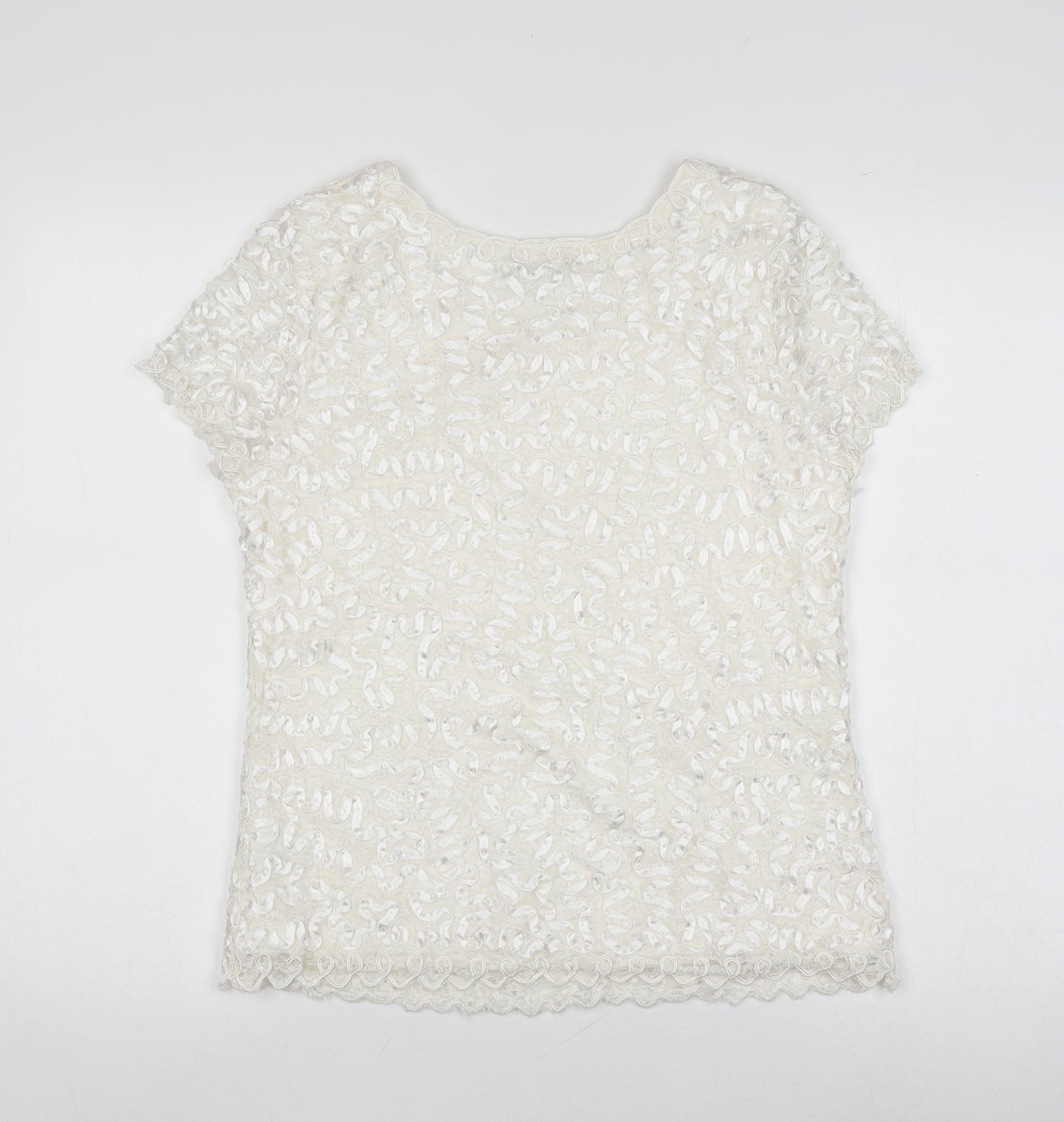 Roman Women's White Crochet Sequin T-Shirt Size 14