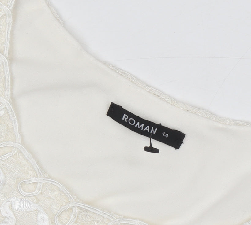 Roman Women's White Crochet Sequin T-Shirt Size 14