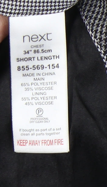 Next Men's Grey Check Blazer, Size 34S, Business Casual