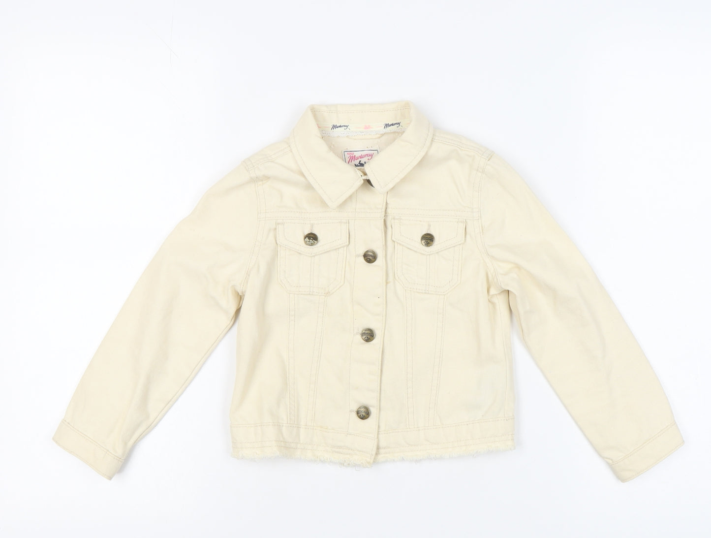 Mantary Girls Beige Denim Jacket, Size 7, Cotton