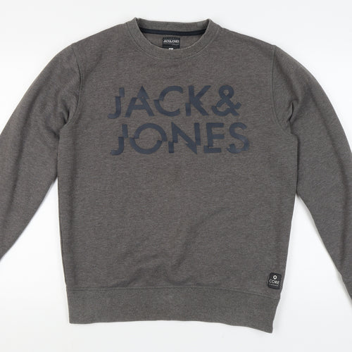 Jack & Jones Men's Grey Graphic Pullover Sweatshirt L