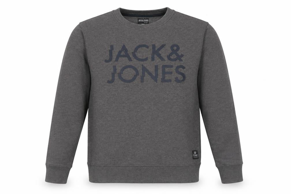 Front view of Jack & Jones Men's Grey Graphic Pullover Sweatshirt L