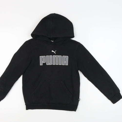 Puma Boys Black Pullover Hoodie 9-10 Years with Logo Print