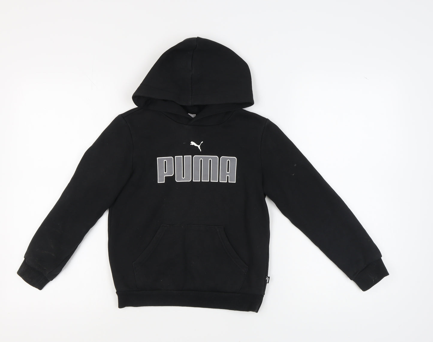 Puma Boys Black Pullover Hoodie 9-10 Years with Logo Print