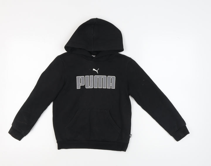 Puma Boys Black Pullover Hoodie 9-10 Years with Logo Print
