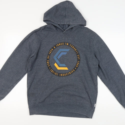 Jack & Jones Men's Grey Hoodie L Pullover Graphic