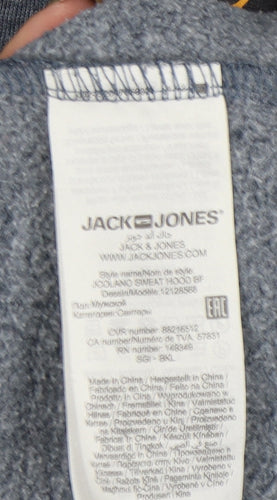 Jack & Jones Men's Grey Hoodie L Pullover Graphic