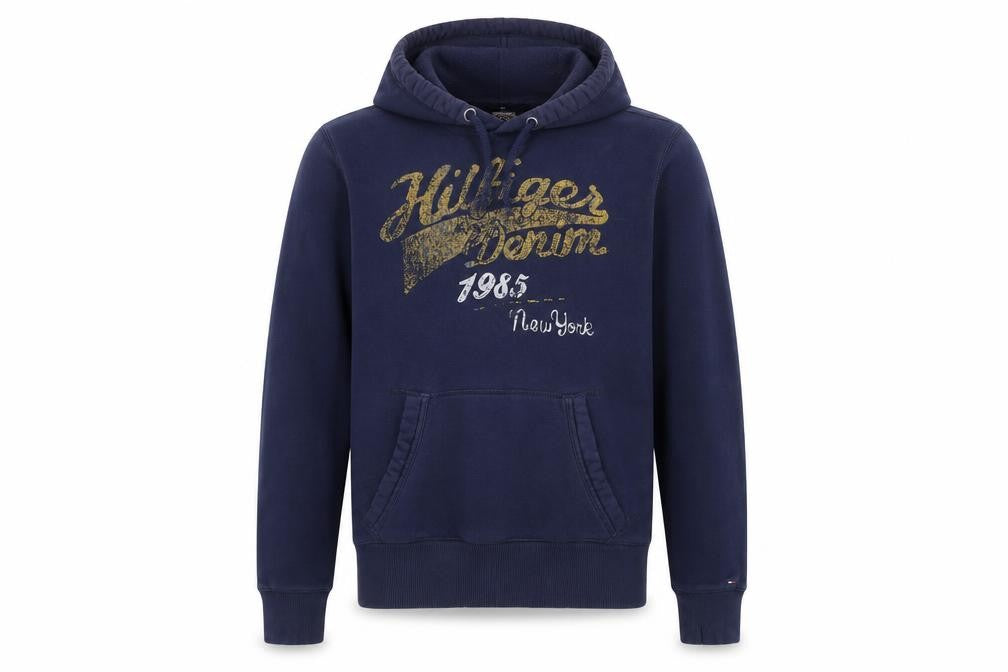 Front view of Tommy Hilfiger Men's Blue S Pullover Hoodie