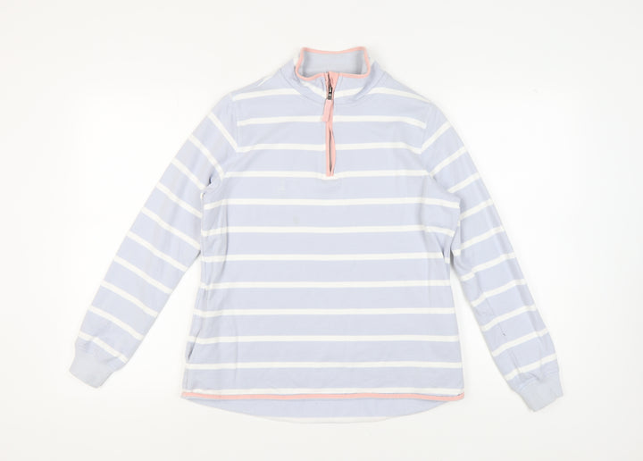 WoolOvers Women's Blue Striped Henley Sweatshirt S