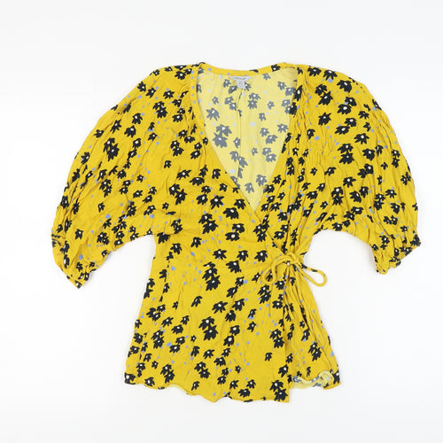 Jigsaw Women's Yellow Wrap Blouse, Size 6, Viscose, Floral
