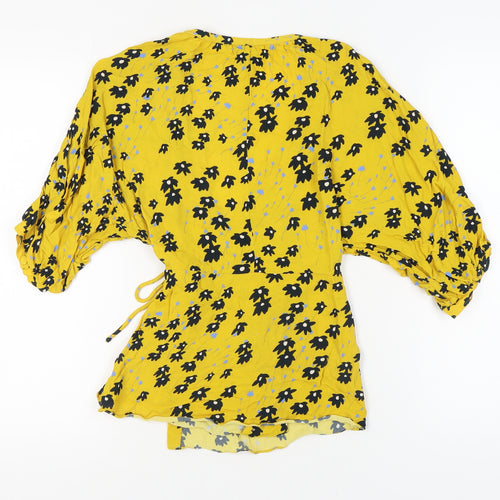Jigsaw Women's Yellow Wrap Blouse, Size 6, Viscose, Floral