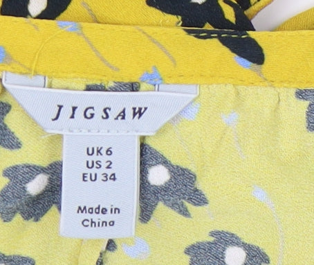 Jigsaw Women's Yellow Wrap Blouse, Size 6, Viscose, Floral