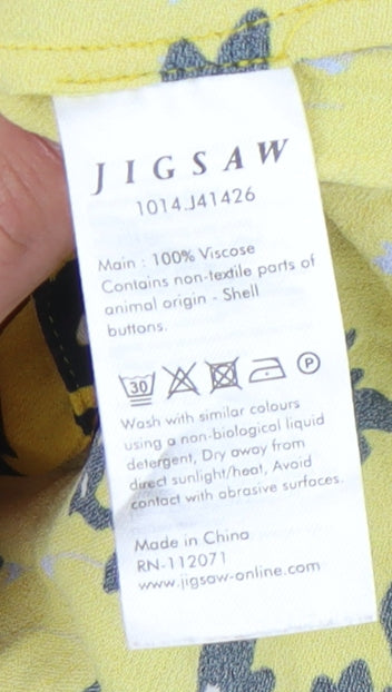 Jigsaw Women's Yellow Wrap Blouse, Size 6, Viscose, Floral